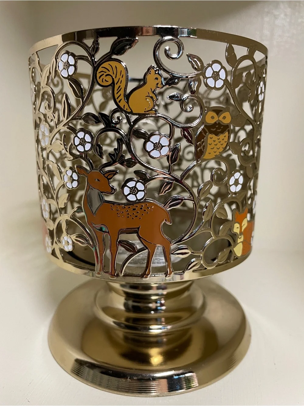 Bath & Body Works Gold Candle Holder with Orange Forest Animal Accents